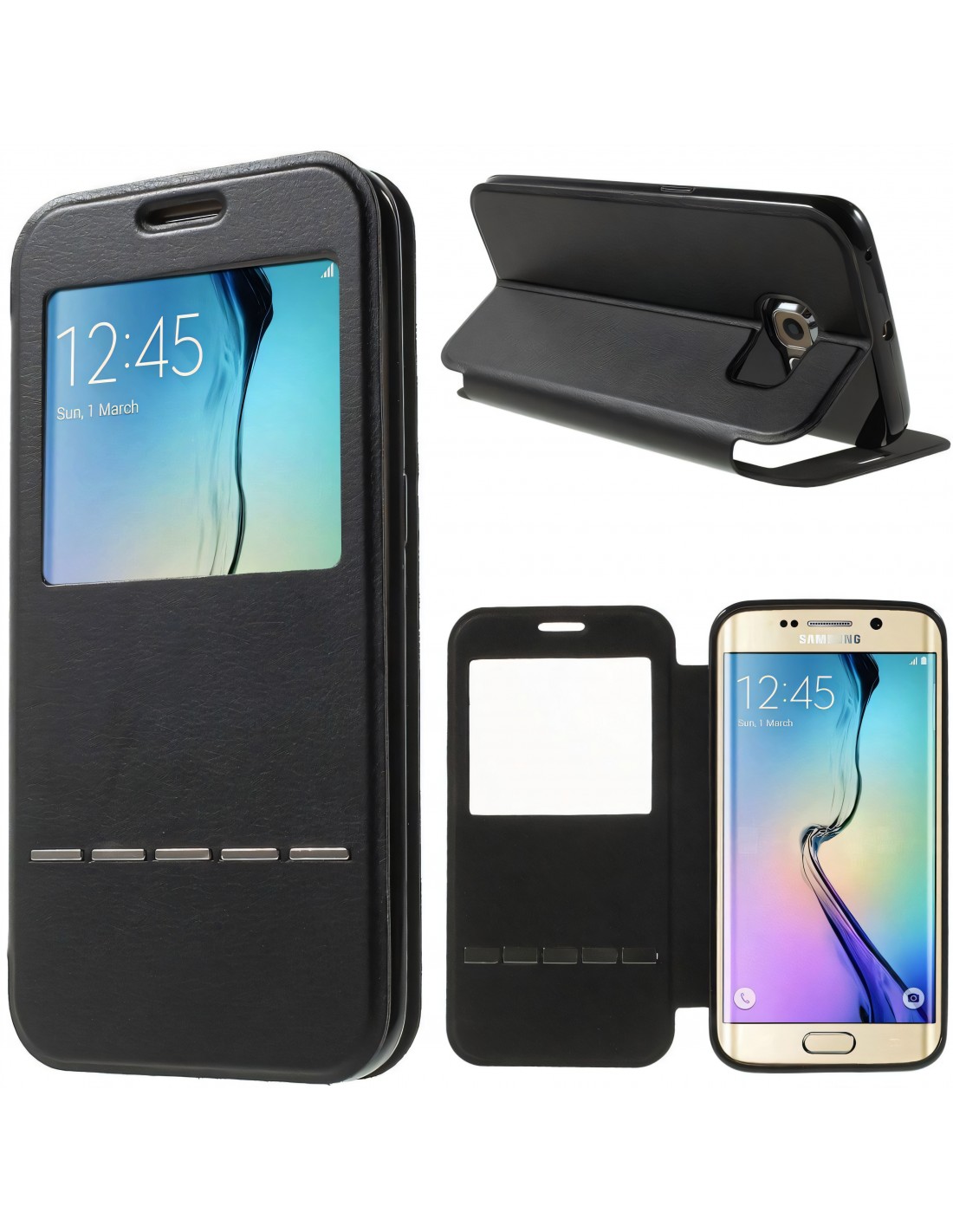 Etui Samsung Galaxy S6 Edge Slide avec fenetre en simili cuir