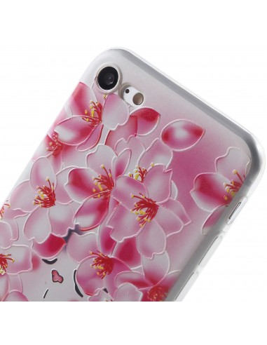 Coque iPhone 8 et iPhone 7 silicone souple peach flowers