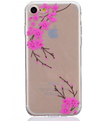Coque iPhone 8 et iPhone 7 silicone fleurs fushia