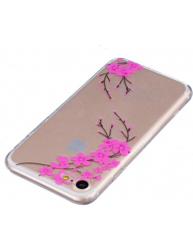 Coque iPhone 8 et iPhone 7 silicone fleurs fushia
