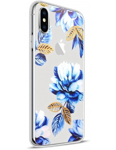 Coque iPhone X Silicone Fantaisie Fleurs Bleues