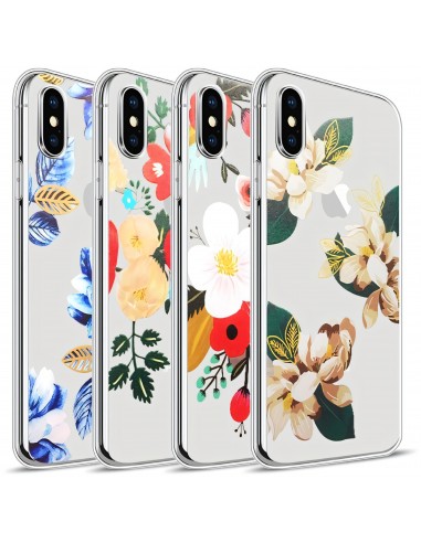 Coque iPhone X Silicone Fantaisie Fleurs Bleues