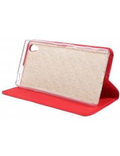Etui Xperia Z5 Style cuir avec contour silicone Rouge