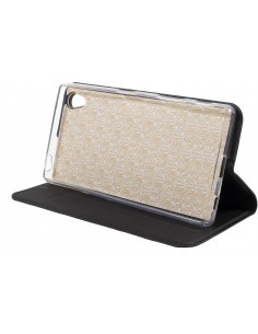 Etui Xperia Z5 Style cuir avec contour silicone Noir
