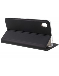 Etui Xperia Z5 Style cuir avec contour silicone Noir