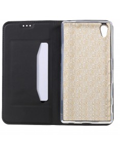 Etui Xperia Z5 Style cuir avec contour silicone Noir