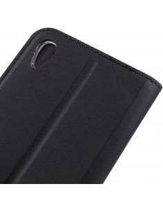 Etui Xperia Z5 Style cuir avec contour silicone Noir