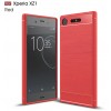 Coque Xperia XZ1 silicone Style Fibre Carbone Rouge