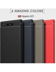 Coque Xperia XZ1 silicone Style Fibre Carbone Rouge