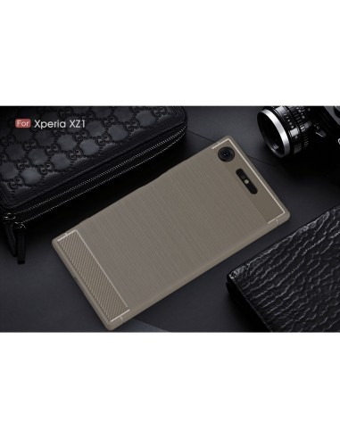 Coque Xperia XZ1 Silicone Style Fibre Carbone