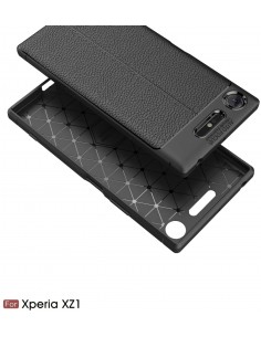 Coque Xperia XZ1 silicone Style Fibre Carbone Rouge