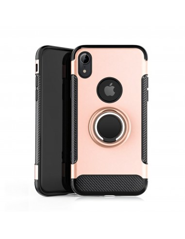 Coque Silcione iPhone XR Style fibre de carbone avec support Angibabe