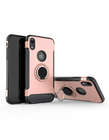 Coque Silcione iPhone XR Style fibre de carbone avec support Angibabe