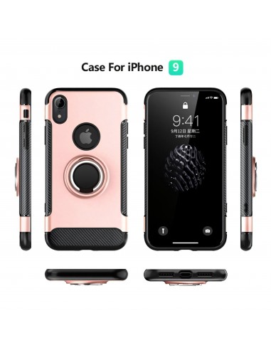 Coque Silcione iPhone XR Style fibre de carbone avec support Angibabe