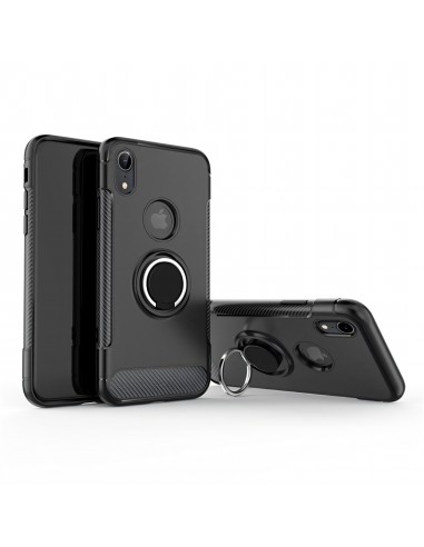 Coque Silcione iPhone XR Style fibre de carbone avec support Angibabe