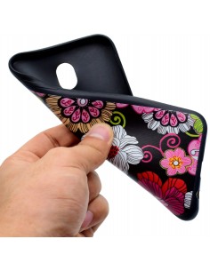 Coque silicone Galaxy J3 2017 / J3 Pro Fleurs colorés Noir