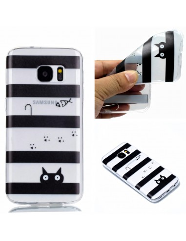 Coque Silicone Galaxy S7 Stripes and Cat