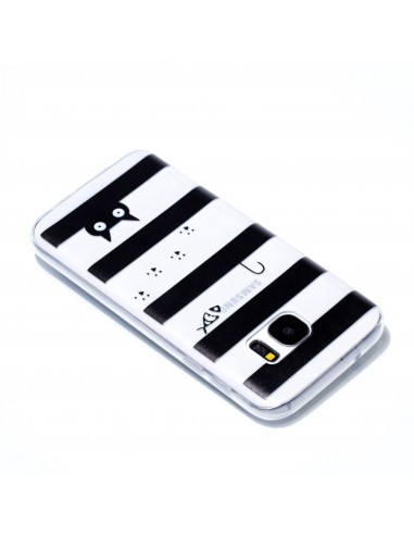 Coque Silicone Galaxy S7 Stripes and Cat