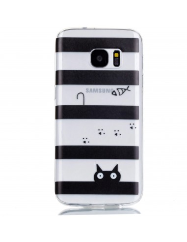 Coque Silicone Galaxy S7 Stripes and Cat