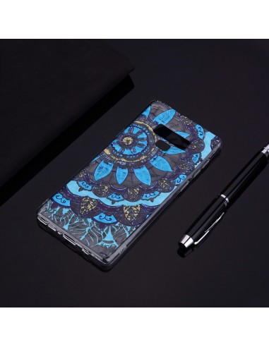 Coque silicone Galaxy Note 9 Diamants 3D Blue flower