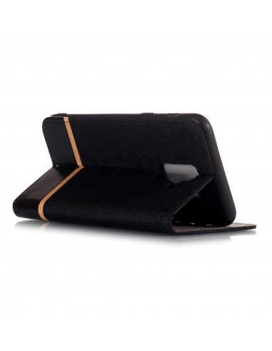 Etui Samsung portefeuille pour Galaxy A6+ 2018 et Galaxy A9 Star Lite avec tissu extérieur