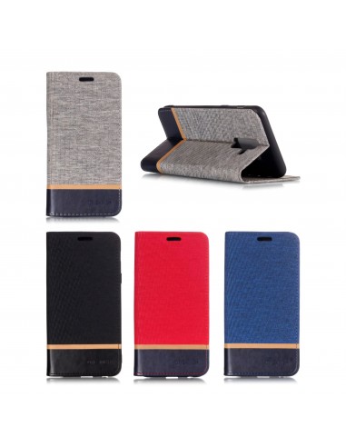 Etui Samsung portefeuille pour Galaxy A6+ 2018 et Galaxy A9 Star Lite avec tissu extérieur