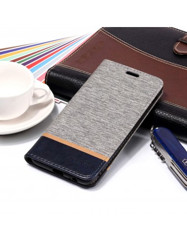 Etui Samsung portefeuille pour Galaxy A6+ 2018 et Galaxy A9 Star Lite avec tissu extérieur