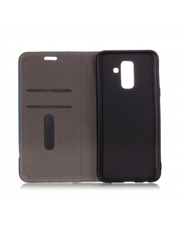 Etui Samsung portefeuille pour Galaxy A6+ 2018 et Galaxy A9 Star Lite avec tissu extérieur