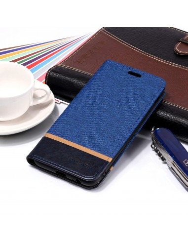 Etui Samsung portefeuille pour Galaxy A6+ 2018 et Galaxy A9 Star Lite avec tissu extérieur
