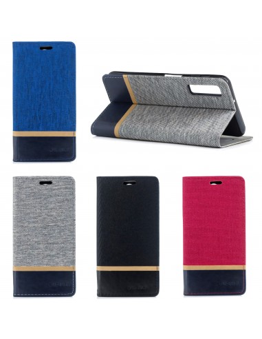 Etui Samsung portefeuille pour Galaxy A7 2018 avec tissus extérieur
