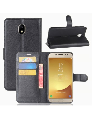 Etui Samsung portefeuille pour Galaxy J7 2017 avec rangements pour cartes - Litchi