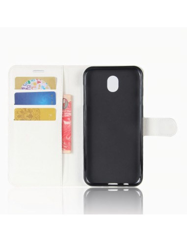 Etui Samsung portefeuille pour Galaxy J7 2017 avec rangements pour cartes - Litchi