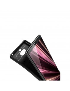 Coque silicone antichoc Sony Xperia 10 - MOFI - Style fibre de carbone Noir