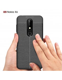 Coque silicone Nokia 6.1 Plus et Nokia X6 2018 Aspect cuir Noir Coque silicone Nokia 6.1 Plus et Nokia X6 2018 Aspect cuir Noir