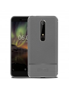 Coque silicone Nokia 6.1 Style cuir brossé Gris Coque silicone Nokia 6.1 Style cuir brossé Gris