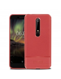 Coque silicone Nokia 6.1 Style cuir brossé Rouge Coque silicone Nokia 6.1 Style cuir brossé Rouge