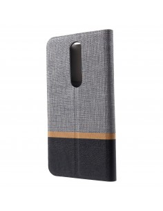 Etui portefeuille Nokia 7.1 avec rangement cartes Aspect tissus Gris Etui portefeuille Nokia 7.1 avec rangement cartes Aspect tissus Gris