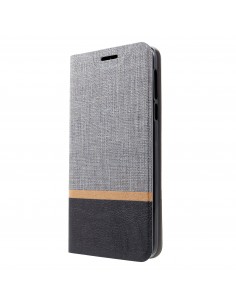 Etui portefeuille Nokia 7.1 avec rangement cartes Aspect tissus Gris Etui portefeuille Nokia 7.1 avec rangement cartes Aspect tissus Gris