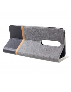 Etui portefeuille Nokia 7.1 avec rangement cartes Aspect tissus Gris Etui portefeuille Nokia 7.1 avec rangement cartes Aspect tissus Gris