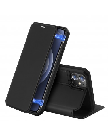 Etui de protection renforcé iPhone 12 Mini avec coque silicone intégrée et rangement carte - Noir