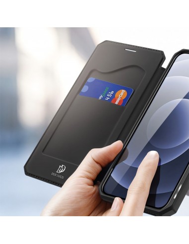 Etui de protection renforcé iPhone 12 Mini avec coque silicone intégrée et rangement carte - Noir