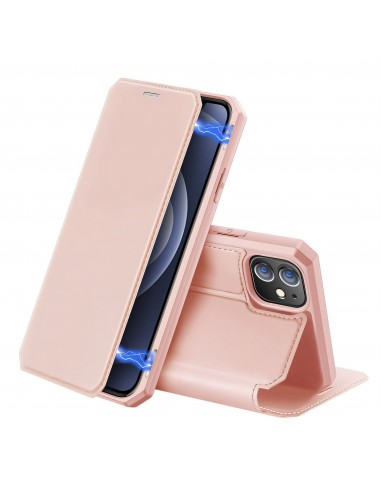 Etui de protection renforcé iPhone 12 Mini avec coque silicone intégrée et rangement carte - Rose