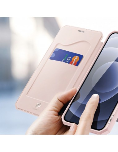 Etui de protection renforcé iPhone 12 Mini avec coque silicone intégrée et rangement carte - Rose