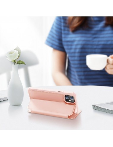 Etui de protection renforcé iPhone 12 Mini avec coque silicone intégrée et rangement carte - Rose