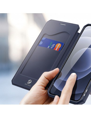 Etui de protection renforcé iPhone 12 Mini avec coque silicone intégrée et rangement carte - Bleu