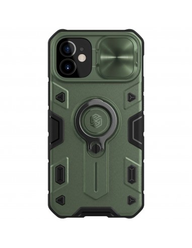 Coque silicone iPhone 12 Mini renforcée avec anneau et avec protection caméra coulissant NILLKIN - Vert