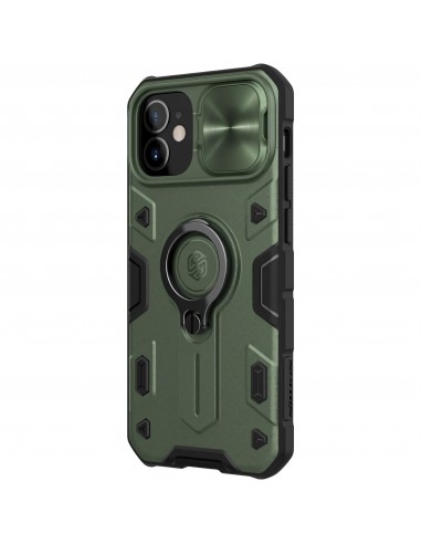 Coque silicone iPhone 12 Mini renforcée avec anneau et avec protection caméra coulissant NILLKIN - Vert