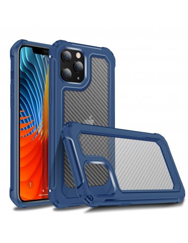 Coque antichoc iPhone 12 Pro Max Style fibre de carbone - Bleu foncé