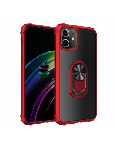 Coque antichoc iPhone 12 et 12 Pro Hybride avec anneau prévu pour support aimanté - Rouge