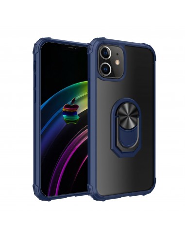 Coque antichoc iPhone 12 et 12 Pro Hybride avec anneau prévu pour support aimanté - Bleu